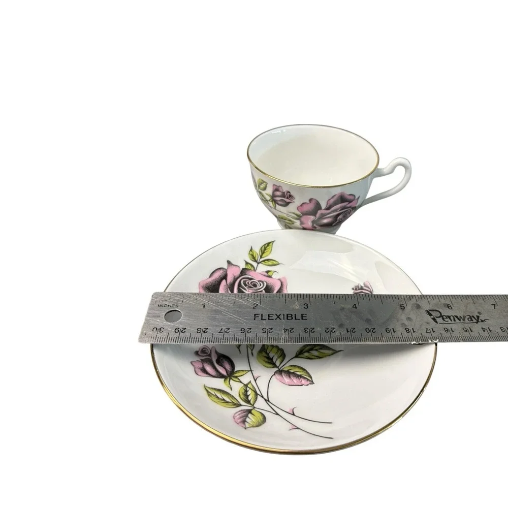 Imperial Fine English Bone China Pink Rose Tea Cup Saucer 22K Gold